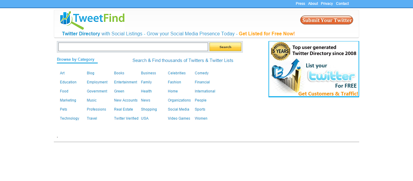 This tool helps you to Announce your Brand on a Top Twitter Directory by listings yourself or Advertise on our network of websites for a flat monthly fee.